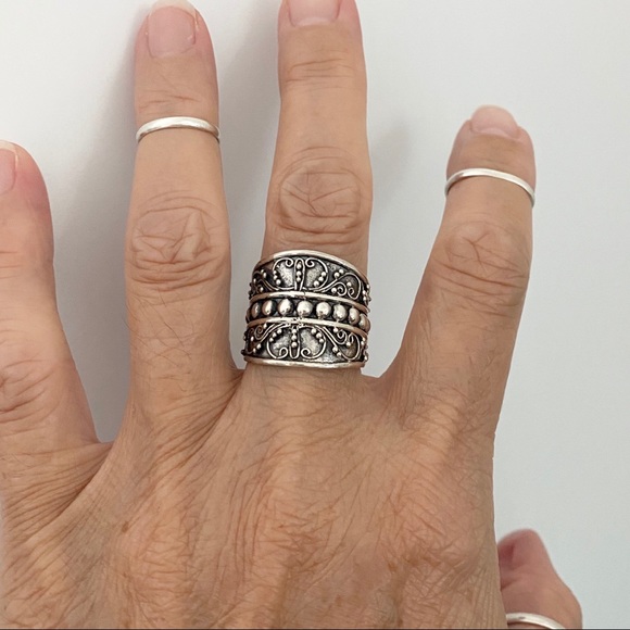Sterling Silver Statement Bali Design Ring, Bead Rings - Picture 6 of 8